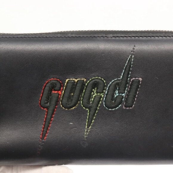 GUCCI Blade Embroidery Long Wallet Leather Silver Black Auth - Picture 12 of 16